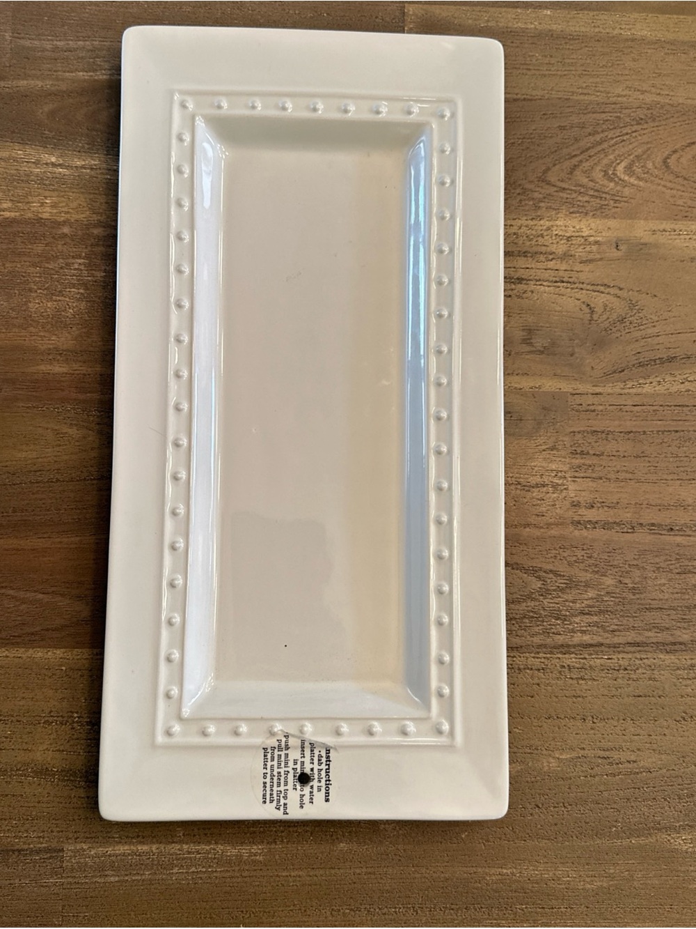Nora Fleming Retired Pearl Dot Rectangular Bread Tray White 15" X 7.5" Platter
